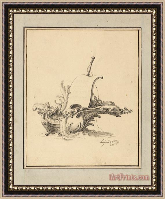 Jacques de Lajoue Design for an Escutcheon in Form of Boat with Sail, for Recueil Nouveau De Differens Cartouches Framed Painting