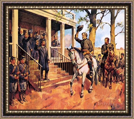 James Edwin General Lee and his horse 'Traveller' surrenders to General Grant by McConnell Framed Print