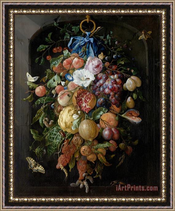 Jan Davidsz de Heem Festoon of Fruit And Flowers Framed Print