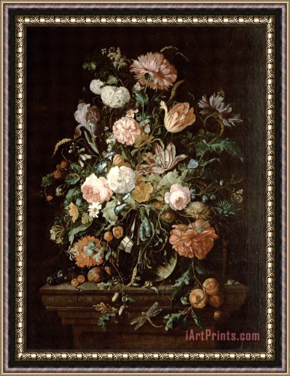Jan Davidsz de Heem Still Life with Flowers in a Glass Bowl Framed Print