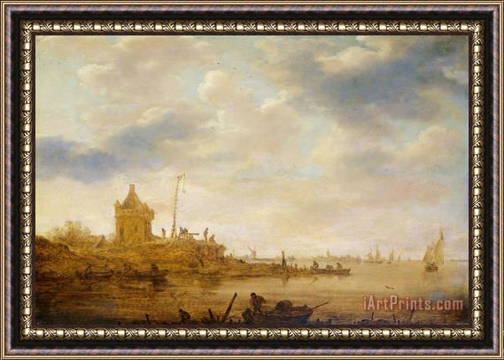 Jan Josefsz Van Goyen River View with Sentry Framed Painting