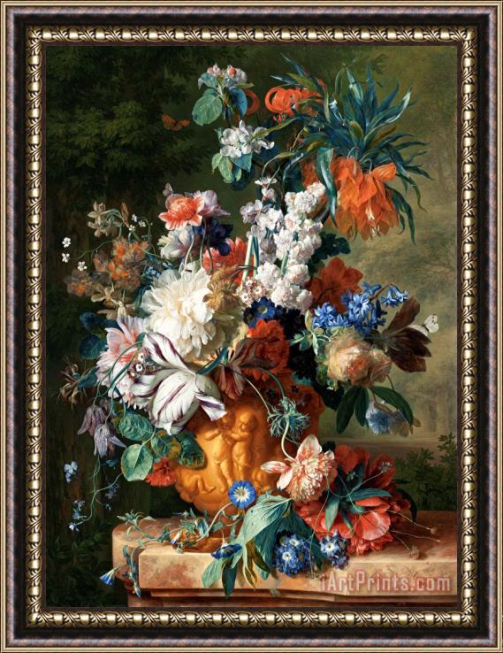 Jan Van Huysum Bouquet of Flowers in an Urn Framed Painting