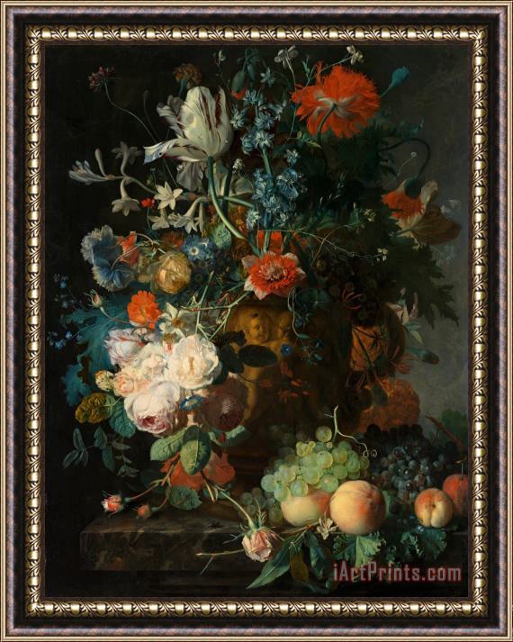 Jan van Huysum  Stilleven Met Bloemen En Vruchten Framed Painting