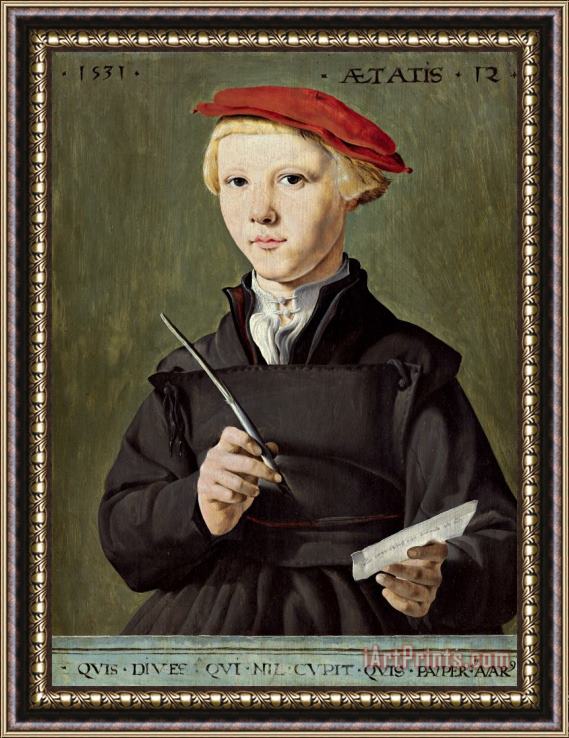 Jan Van Scorel Schoorl Portrait of a Young Scholar Framed Print