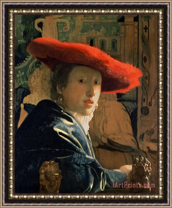 Jan Vermeer Girl with a Red Hat Framed Print