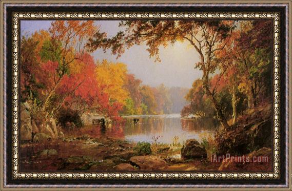 Jasper Francis Cropsey River Landscape in Autumn Framed Painting