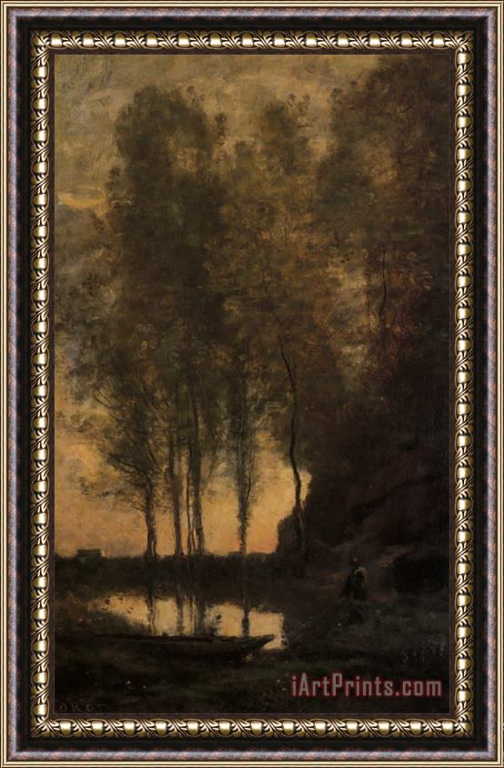 Jean Baptiste Camille Corot Le Passeur Attachant Sa Barque Framed Painting