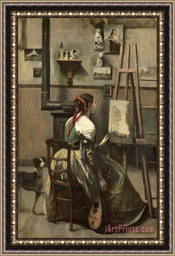 Jean Baptiste Camille Corot The Artist's Studio Framed Painting
