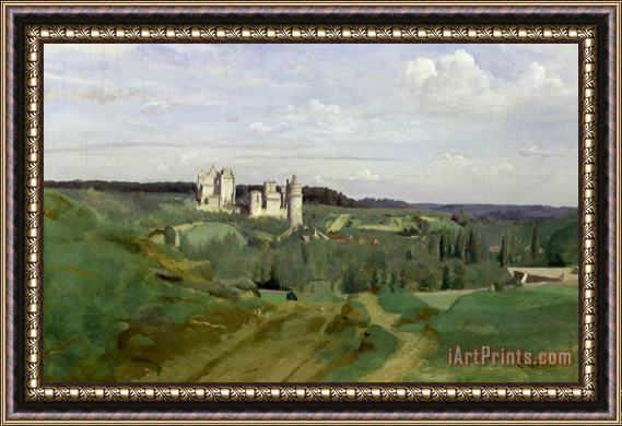Jean Baptiste Camille Corot View of the Chateau de Pierrefonds Framed Painting
