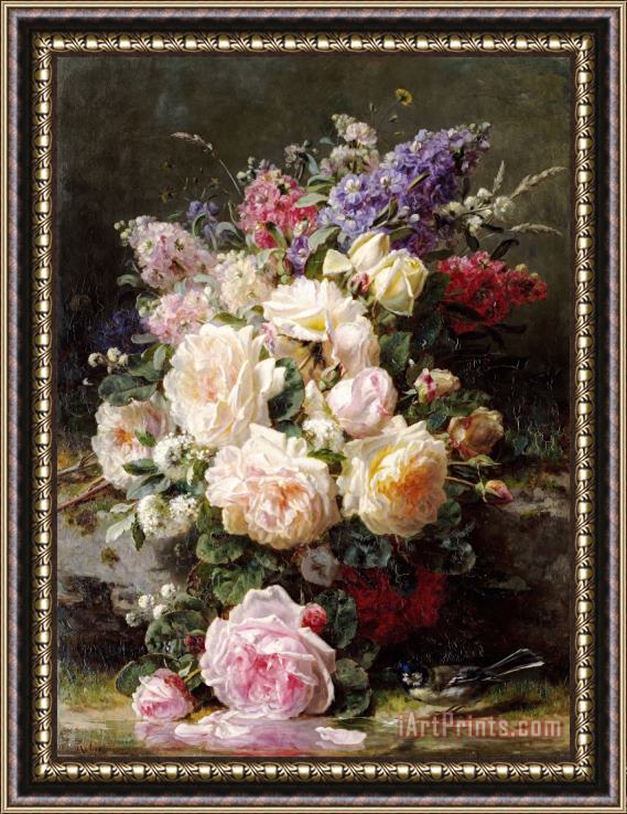 Jean Baptiste Robie Still Life with Roses Framed Painting