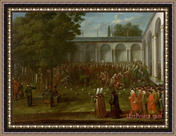 Jean Baptiste Vanmour Cornelis Calkoen on His Way to His Audience with Sultan Ahmed III Framed Print