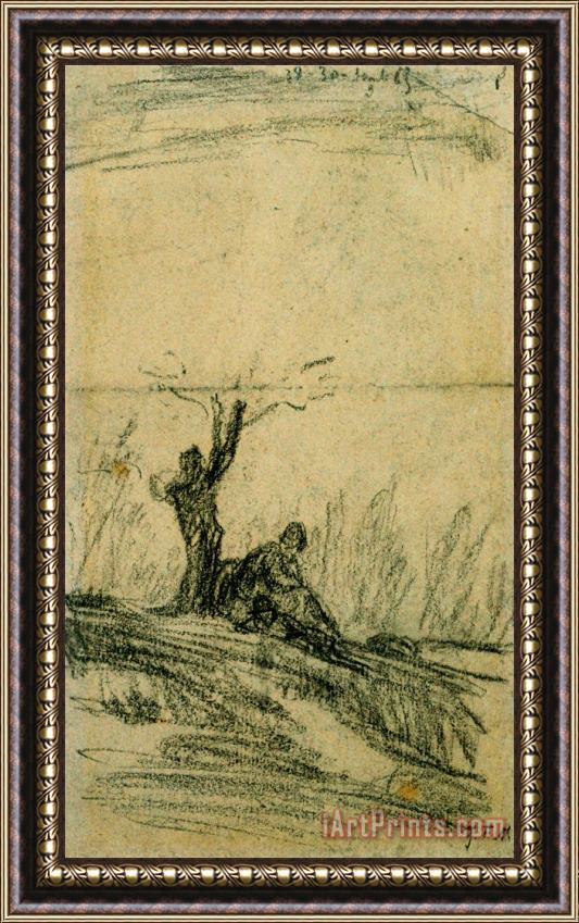 Jean-Francois Millet Figure Seated Under a Tree Framed Painting