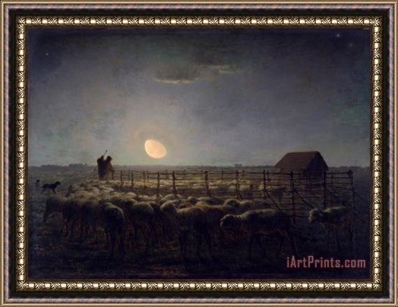 Jean-Francois Millet The Sheepfold, Moonlight Framed Print