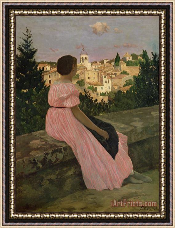 Jean Frederic Bazille The Pink Dress Framed Painting
