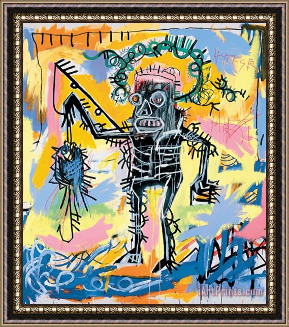 Jean-michel Basquiat Fishing 1981 Framed Painting