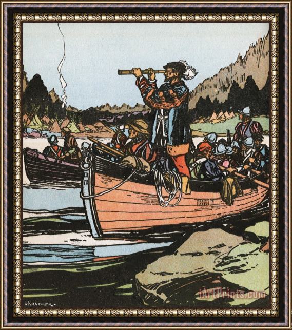 J.L. Kraemer French Explorer Jacques Cartier Sailing Down The St. Lawrence River Framed Print