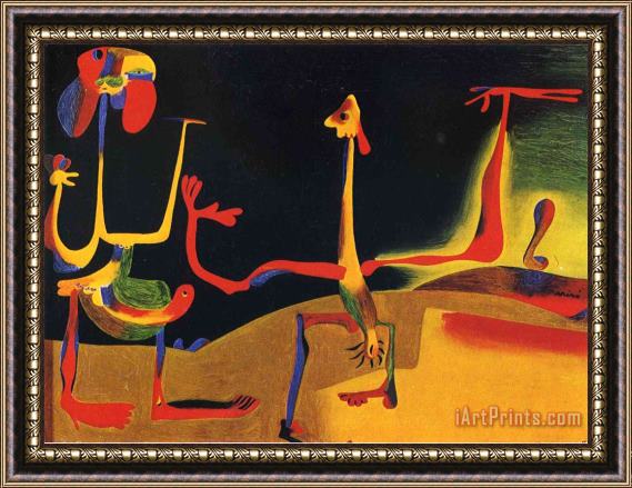 Joan Miro Man And Woman in Front of a Pile of Excrement Framed Painting