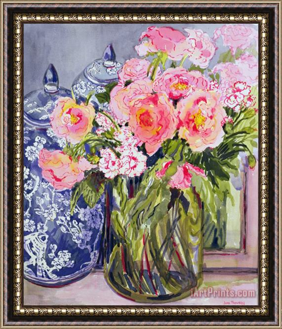 Joan Thewsey Still Life With Two Blue Ginger Jars Framed Painting