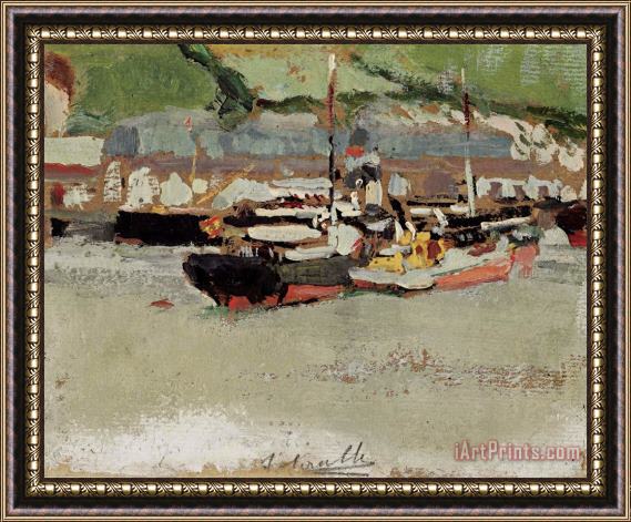 Joaquin Sorolla y Bastida Boats in a Harbor Framed Painting