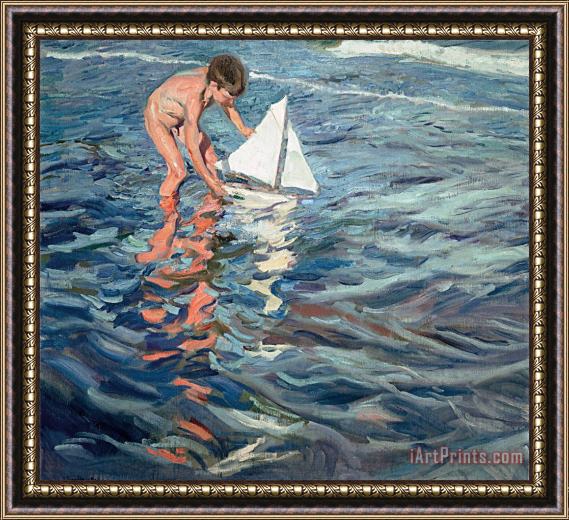 Joaquin Sorolla y Bastida The Little Sailing Boat Framed Painting