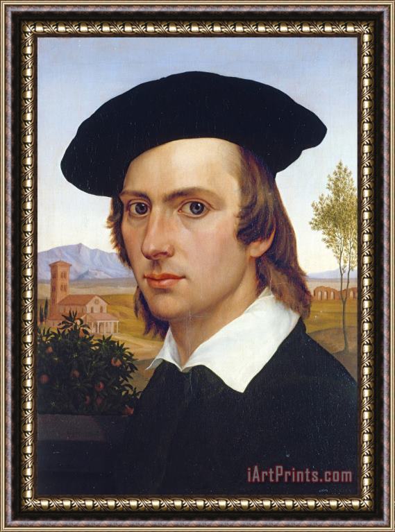 Johann David Passavant Self Portrait with Beret Before a Roman Landscape Framed Print