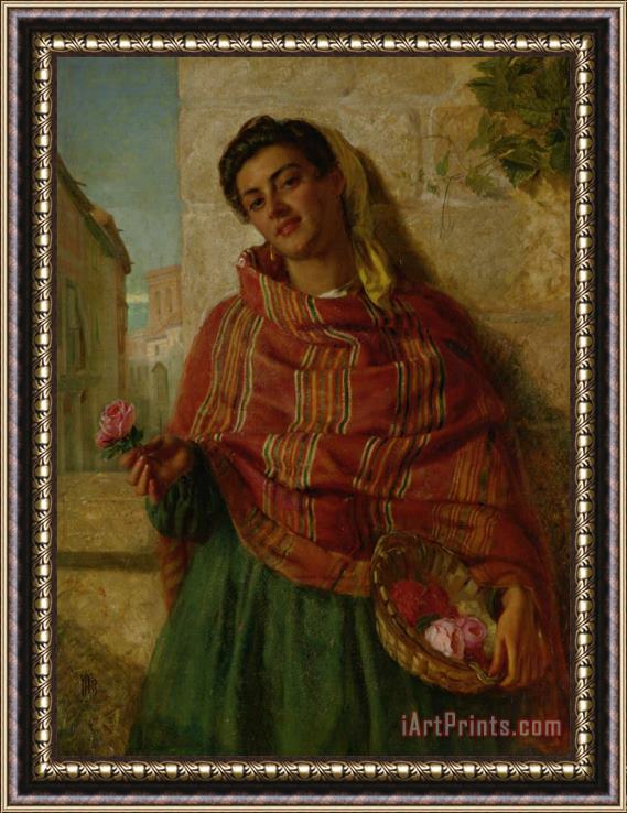 John-Bagnold Burgess Young Beauty Holding a Rose Framed Painting