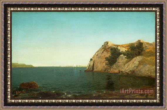 John Frederick Kensett Beacon Rock Newport Harbour Framed Painting