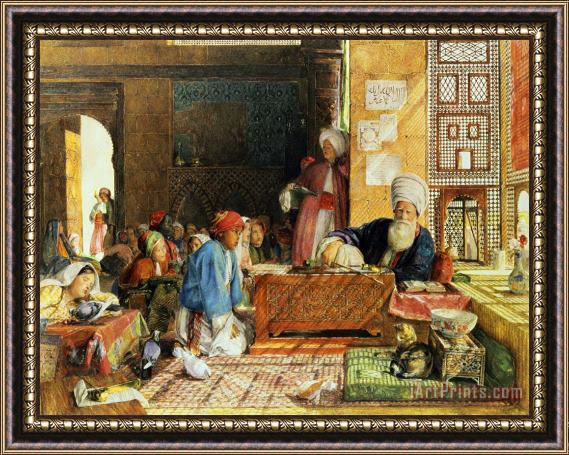 John Frederick Lewis Interior of a School - Cairo Framed Painting