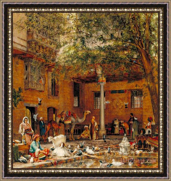 John Frederick Lewis Study for 'the Courtyard of The Coptic Patriarch's House in Cairo' Framed Print