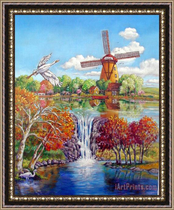 John Lautermilch Old Dutch Windmill Framed Painting