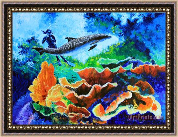 John Lautermilch Swimming with the Dolphins Framed Print