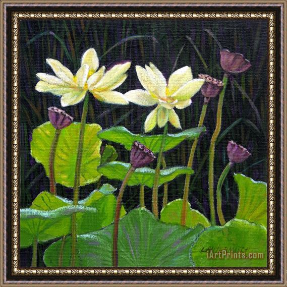 John Lautermilch Touching Lotus Blooms Framed Painting