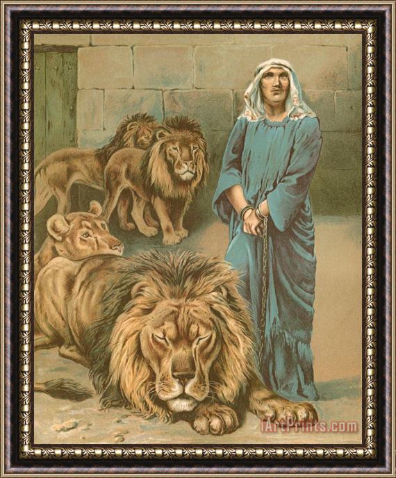 John Lawson Daniel in the lions den Framed Painting