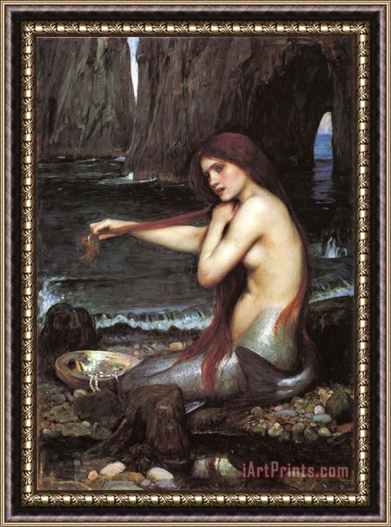 John William Waterhouse A Mermaid Framed Painting