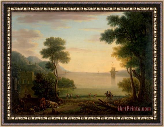 John Wootton Classical Landscape with Figures And Animals Sunset Framed Print