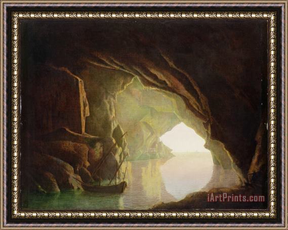 Joseph Wright of Derby  A Grotto in the Gulf of Salerno - Sunset Framed Print
