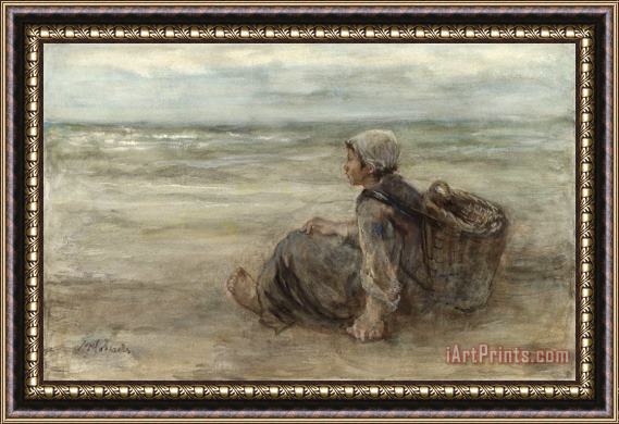 Jozef Israels Vissersmeisje Op Het Strand Framed Painting
