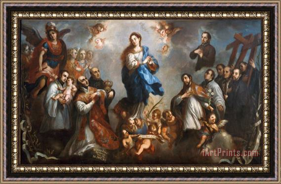 Juan Francisco de Aguilera The Inmaculate Conception with Jesuits Framed Painting