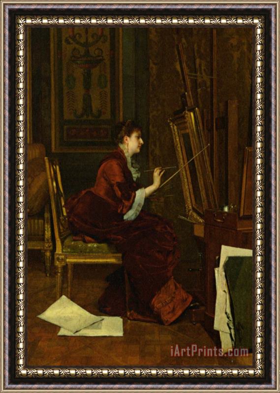 Jules Adolphe Goupil The Artist in Her Studio Framed Painting