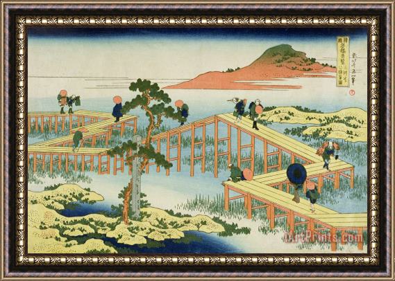 Katsushika Hokusai Eight Part Bridge, Province of Mucawa, Japan Framed Print