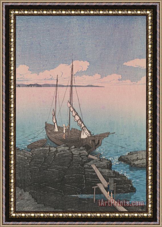 Kawase Hasui Loading Stone on a Boat (ishi Tsumu Fune), From The Series Souvenirs of Travels, First Series (tabi Miyage, Dai Isshu) Framed Print