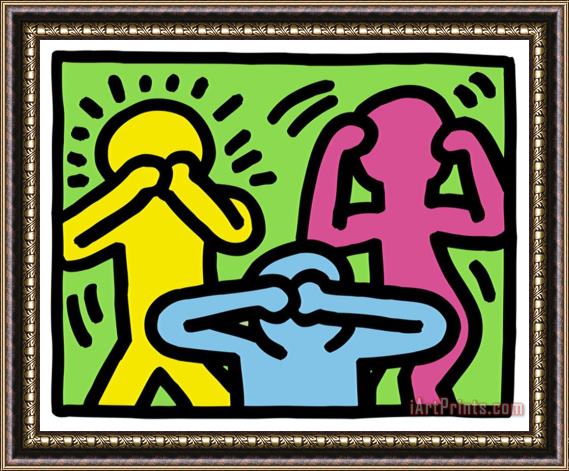 Keith Haring Pop Shop See No Evil Hear No Evil Speak No Evil Framed Painting