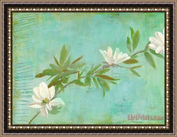 Laura Gunn Magnolias on Turquoise Framed Painting