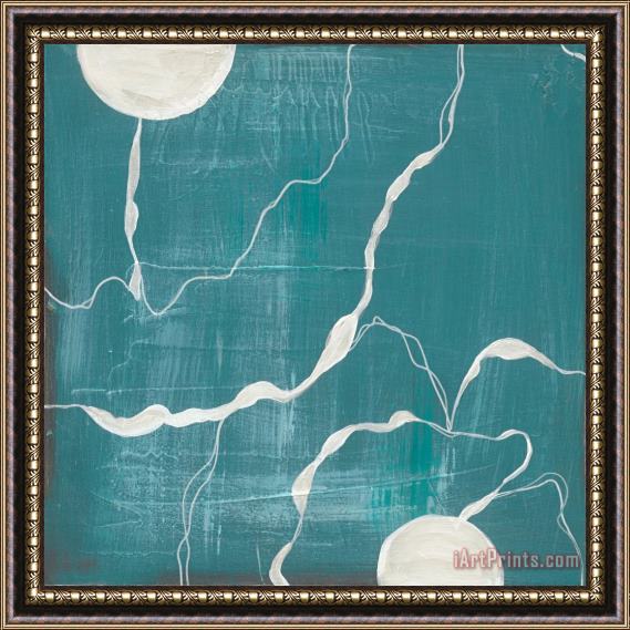 Laura Gunn Poppy Outline on Turquoise III Framed Print