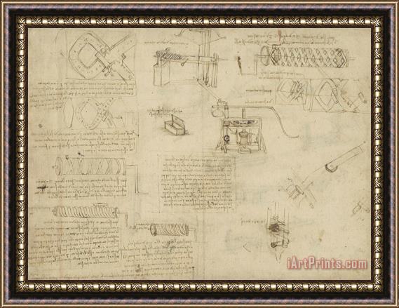 Leonardo da Vinci Screws And Lathe Assembling Press For Olives For Oil Production And Components Of Plumbing Machine Framed Print