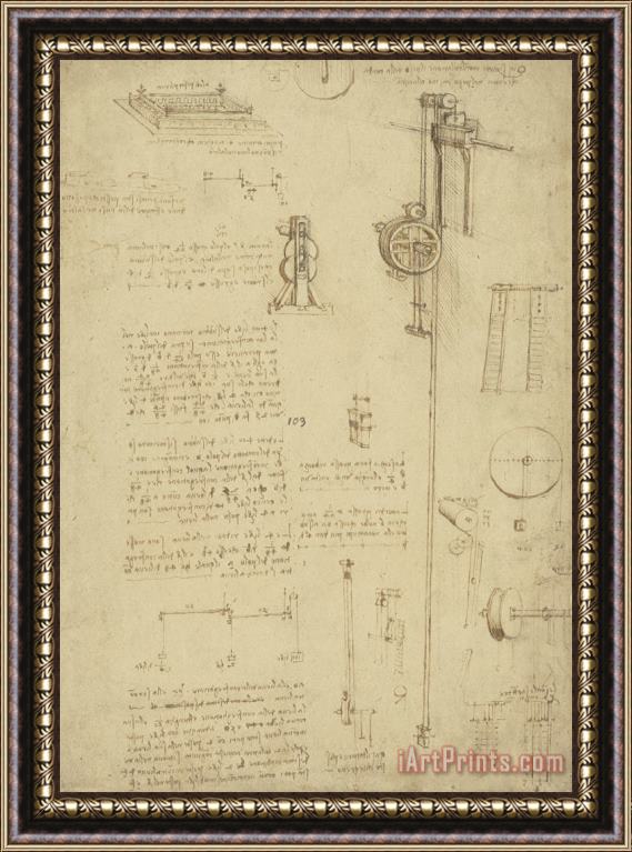 Leonardo da Vinci Study And Calculations For Determining Friction Drawing With Notes On Gardens Of Milanese Palace Framed Print