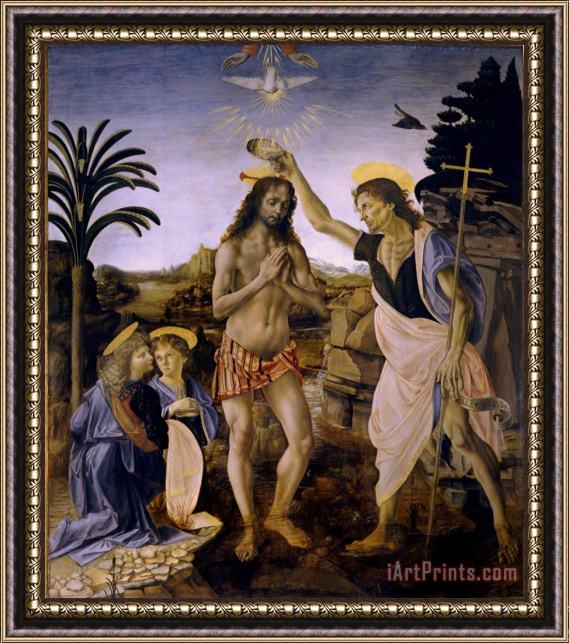 Leonardo da Vinci The Baptism Of Christ Framed Painting