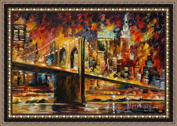 Leonid Afremov Brooklyn Bridge Framed Print