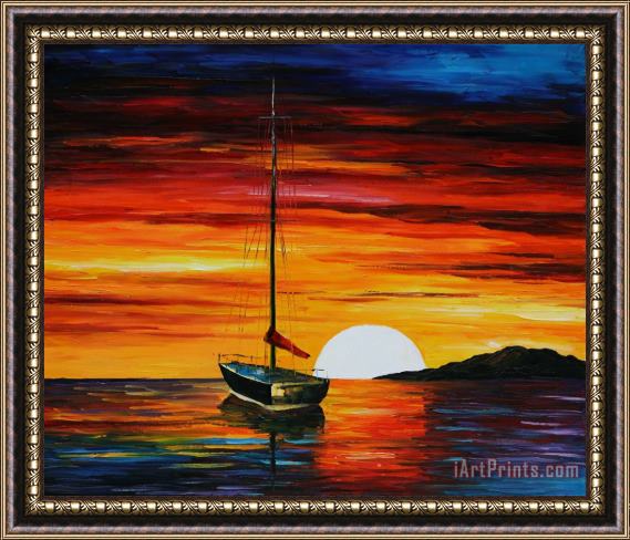 Leonid Afremov Fishing In The Sunset Framed Print