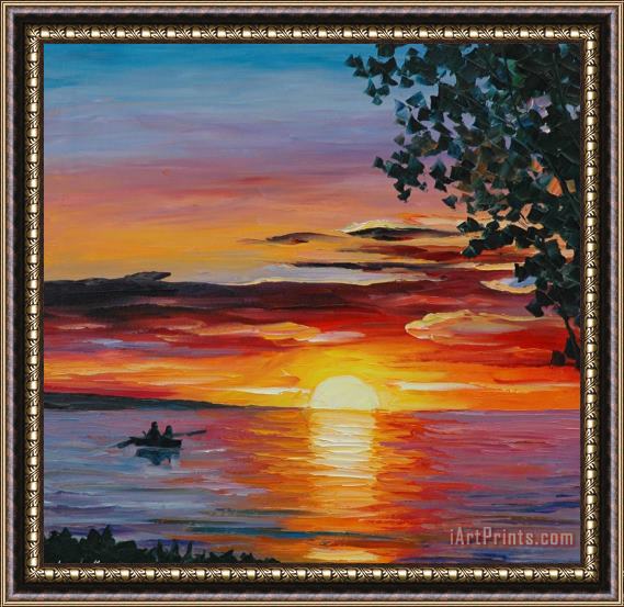 Leonid Afremov Romantic Sunset Framed Print